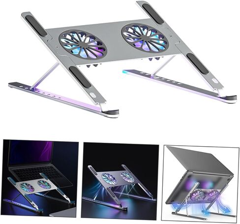 حامل تبريد للكمبيوتر المحمول من الألومنيوم من Gear مع حماية من إضاءة LED ملونة ووسادة تبريد غير قابلة للانزلاق للألعاب والعمل وجهاز الكمبيوتر المحمول الذي يعمل بمنفذ USB in Kuwait