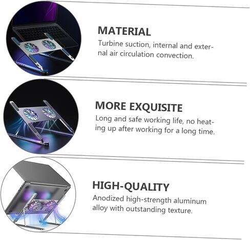 حامل تبريد للكمبيوتر المحمول من الألومنيوم من Gear مع حماية من إضاءة LED ملونة ووسادة تبريد غير قابلة للانزلاق للألعاب والعمل وجهاز الكمبيوتر المحمول الذي يعمل بمنفذ USB in Kuwait