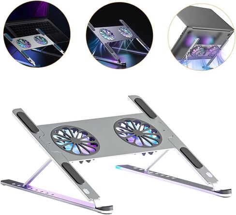حامل تبريد للكمبيوتر المحمول من الألومنيوم من Gear مع حماية من إضاءة LED ملونة ووسادة تبريد غير قابلة للانزلاق للألعاب والعمل وجهاز الكمبيوتر المحمول الذي يعمل بمنفذ USB in Kuwait