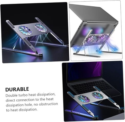 حامل تبريد للكمبيوتر المحمول من الألومنيوم من Gear مع حماية من إضاءة LED ملونة ووسادة تبريد غير قابلة للانزلاق للألعاب والعمل وجهاز الكمبيوتر المحمول الذي يعمل بمنفذ USB in Kuwait