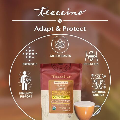 Teeccino Mushroom Adaptogen Herbal Coffee Sampler - 6 Trial-Size Packets - Chaga Ashwaganda, Reishi Eleuthero, Tremella Tulsi, Cordyceps Schisandra, Turkey Tail Astragalus, Lion’s Mane Rhodiola in Saudi Arabia