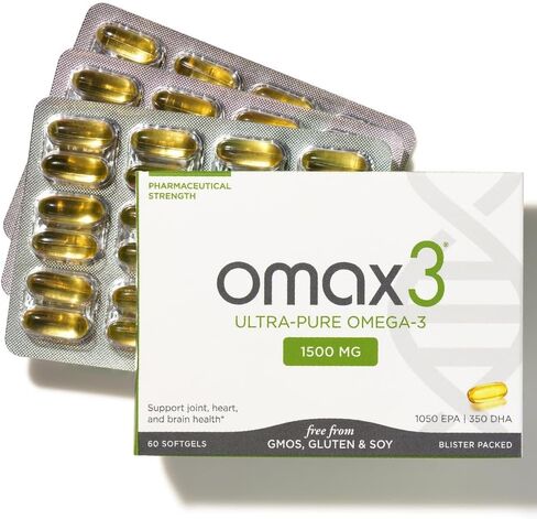Omax3 4 صناديق حبوب زيت السمك أوميغا 3 فائقة النقاء | تركيز عالي من EPA DHA، 1500 مجم، خالي من الغلوتين، غير معدل وراثيًا، صنع في الولايات المتحدة الأمريكية، 240 كبسولة هلامية (4 صناديق) in Saudi Arabia