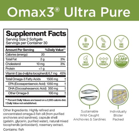 Omax3 4 صناديق حبوب زيت السمك أوميغا 3 فائقة النقاء | تركيز عالي من EPA DHA، 1500 مجم، خالي من الغلوتين، غير معدل وراثيًا، صنع في الولايات المتحدة الأمريكية، 240 كبسولة هلامية (4 صناديق) in Saudi Arabia