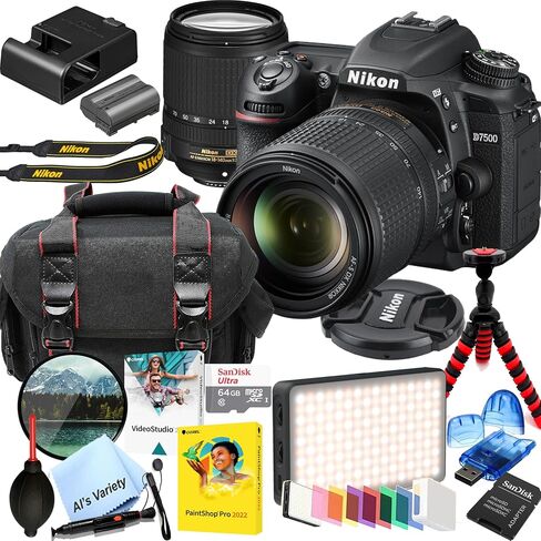 Nikon D7500 DSLR Camera with 18-140mm Lens Built-in Wi-Fi | 20.9 MP CMOS Sensor | Full HD | SnapBridge Bluetooth Connectivity + 64GB Memory, LED Video Light, Filter, Tripod and More (Renewed) in Saudi Arabia