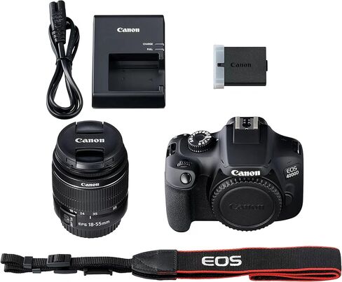 كاميرا Canon EOS 4000D / Rebel T100 DSLR مع عدسة تكبير 18-55 مم F/3.5-5.6 + ذاكرة 64 جيجابايت، ضوء فيديو LED، فلتر، حامل ثلاثي القوائم والمزيد (متجددة) in Saudi Arabia