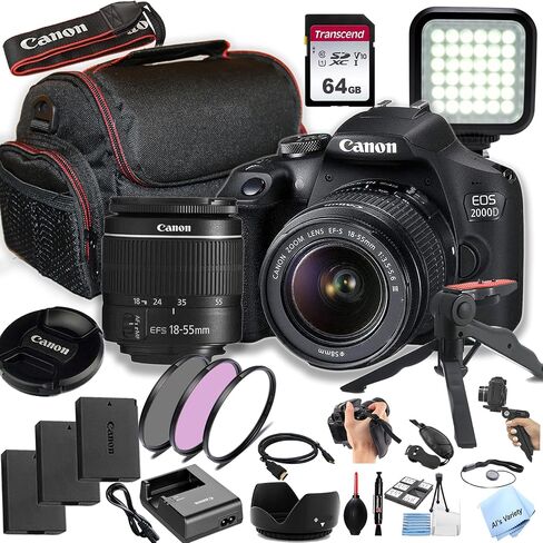 Canon EOS 2000D/Rebel T7 w/EF-S 18-55mm F/3.5-5.6 Zoom Lens, 64GB SD Card and More (DSLR Power Bundle) in Saudi Arabia