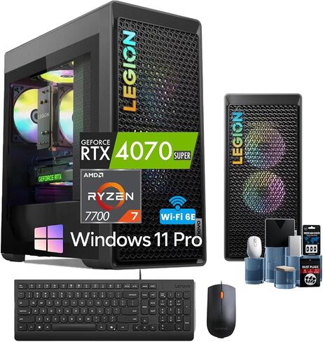 كمبيوتر مكتبي للألعاب Lenovo Legion Tower 5 Gen 8 - مع ملحقات، NVIDIA RTX 4070 Super 12GB GDDR6X، AMD Ryzen 7700، Wi-Fi 6E، بلوتوث 5.3، Win 11 Pro، لوحة مفاتيح وماوس، 64 جيجابايت DDR5، 4 تيرابايت SSD in Saudi Arabia