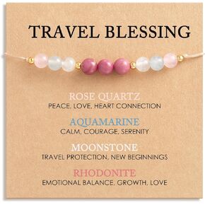 سوار كريستال نعمة السفر للنساء من HGDEER، 4 أحجار كريمة طبيعية مع بطاقة اقتباس، هدية رفيقة الرحلة ذات مغزى in Kuwait