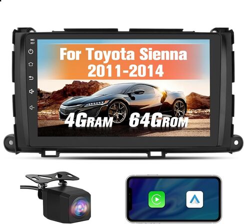 راديو سيارة 9 بوصة مع Carplay لاسلكي Android Auto لسيارة Toyota Sienna 2011-2014، Android 13 ستيريو مع FM BT GPS SWC كاميرا احتياطية (4+64 جيجابايت) in Kuwait