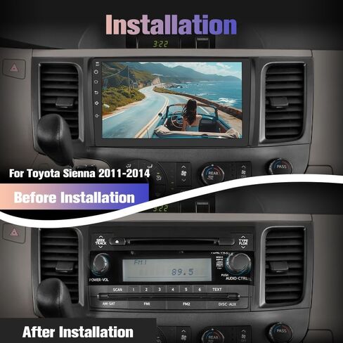 راديو سيارة 9 بوصة مع Carplay لاسلكي Android Auto لسيارة Toyota Sienna 2011-2014، Android 13 ستيريو مع FM BT GPS SWC كاميرا احتياطية (4+64 جيجابايت) in Kuwait