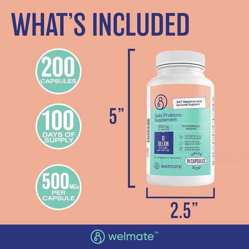 WELMATE Bifidobacterium | Probiotic Supplement | Supports Gut Health | Immune Support | Digestive Enzymes | Gluten Free | Vegan | Men & Womens Probiotic | Value Size | 200 Count in Kuwait
