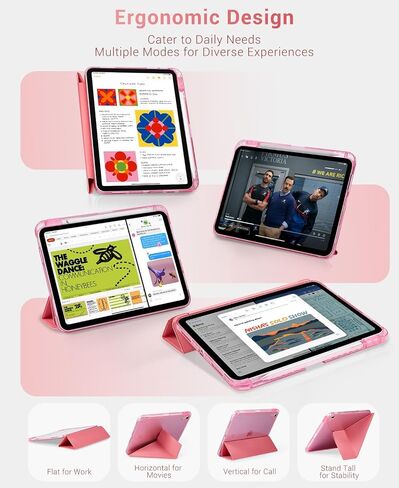 حافظة CoBak لجهاز iPad (A16) الجيل الحادي عشر 11 بوصة 2025، حافظة iPad الجيل العاشر 10.9 بوصة 2022 - غطاء واقٍ متعدد الزوايا يتضمن حامل صورة، وحامل أقلام رصاص وتنشيط/غفو تلقائي، وردي in Kuwait