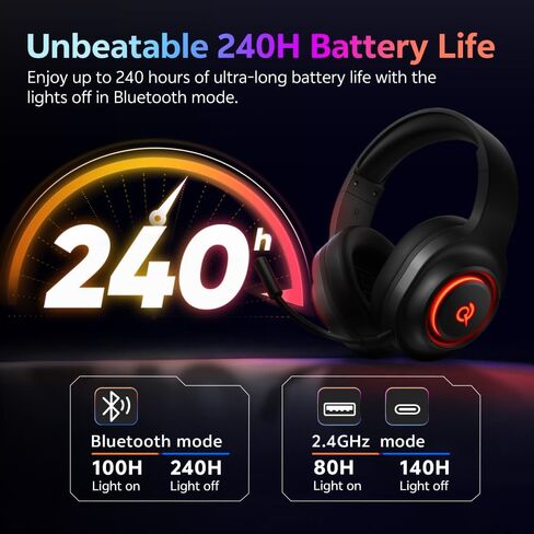 سماعة ألعاب QCY لأجهزة الكمبيوتر/PS5/PS4/Switch، سماعات رأس HEROAD V200 فوق الأذن، USB-C، بطارية 240 ساعة، صوت محيطي 7.1، سماعات رأس لاسلكية 2.4 جيجا هرتز لمنصات متعددة، بلوتوث 6.0 in Kuwait