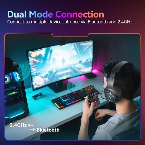 سماعة ألعاب QCY لأجهزة الكمبيوتر/PS5/PS4/Switch، سماعات رأس HEROAD V200 فوق الأذن، USB-C، بطارية 240 ساعة، صوت محيطي 7.1، سماعات رأس لاسلكية 2.4 جيجا هرتز لمنصات متعددة، بلوتوث 6.0 in Kuwait