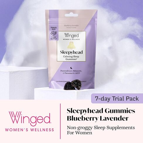 Winged Sleepyhead Gummies | Non-Habit Forming Natural Sleep Supplement | 8 Powerful Nutrients with Melatonin, L-Theanine, 5-HTP, Passionflower & Lemon Balm | Blueberry Lavender Flavor (7 Servings) in Saudi Arabia