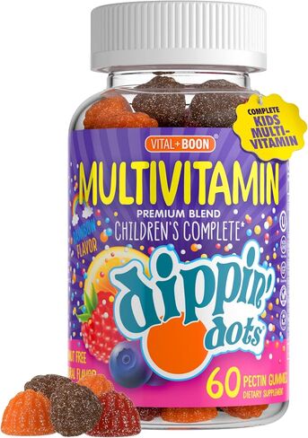 Dippin' Dots - Multivitamin Gummies for Kids (90 Count) | Rainbow Fruit Flavor Complete Multivitamin Chewy Gummies | Premium Blend with Vitamin A, B, C, D3, E, B6, Zinc and More | Vegetarian Non GMO in Saudi Arabia