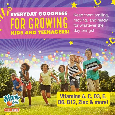Dippin' Dots - Multivitamin Gummies for Kids (90 Count) | Rainbow Fruit Flavor Complete Multivitamin Chewy Gummies | Premium Blend with Vitamin A, B, C, D3, E, B6, Zinc and More | Vegetarian Non GMO in Saudi Arabia