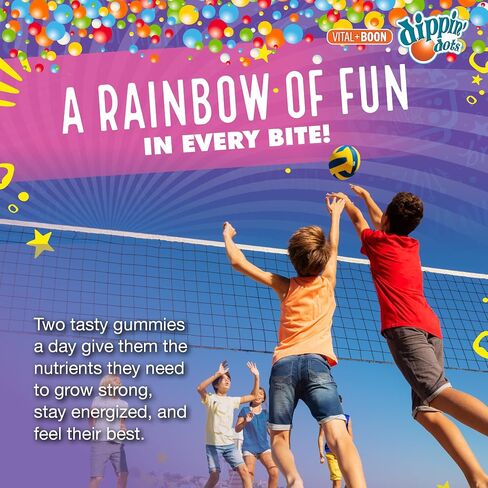 Dippin' Dots - Multivitamin Gummies for Kids (90 Count) | Rainbow Fruit Flavor Complete Multivitamin Chewy Gummies | Premium Blend with Vitamin A, B, C, D3, E, B6, Zinc and More | Vegetarian Non GMO in Saudi Arabia