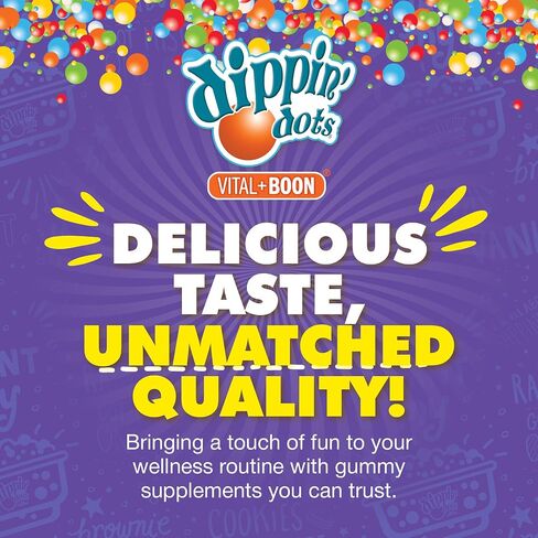 Dippin' Dots - Multivitamin Gummies for Kids (90 Count) | Rainbow Fruit Flavor Complete Multivitamin Chewy Gummies | Premium Blend with Vitamin A, B, C, D3, E, B6, Zinc and More | Vegetarian Non GMO in Saudi Arabia