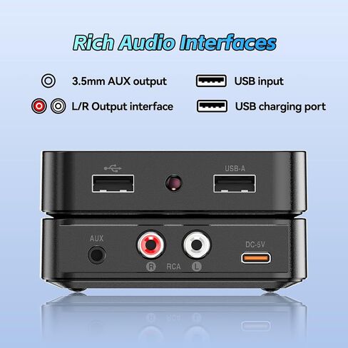 جهاز استقبال بلوتوث 6.0، لمحول AUX ستيريو منزلي، لمكبرات الصوت السلكية القديمة/فلاش USB نظام ستيريو لبث الموسيقى الصوتية المنزلية، USB مزدوج، وصلة مزدوجة، تغيير، زمن وصول منخفض وصوت عالي الدقة in Saudi Arabia
