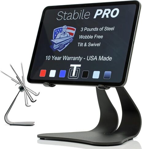 حامل iPad المحوري Stabile PRO من Thought Out - صنع في الولايات المتحدة الأمريكية - متوافق مع Apple iPad (فضي) in Kuwait