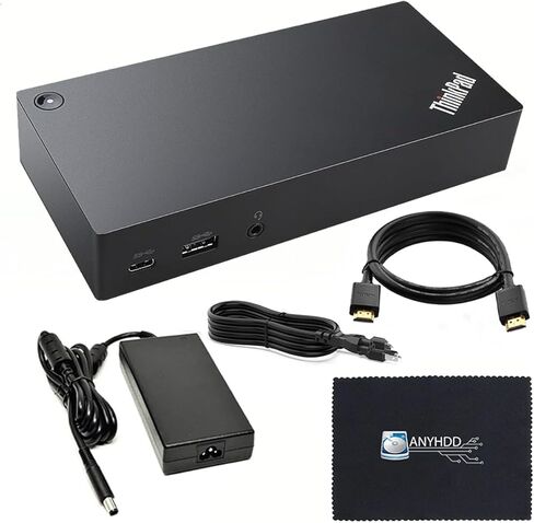 محطة إرساء 40AS0090US الجيل 2 - تدعم شاشة 4K، ضمان لمدة عام، محطة إرساء مع محول 90 وات + كابلات قماش وHDMI - قاعدة USB-C Thunderbolt 3 (متجددة) in Saudi Arabia