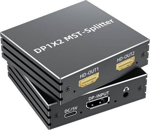 منفذ DisplayPort إلى محول HDMI مزدوج 4K@60 هرتز 1 في 2 مخرج MST Hub منفذ عرض إلى موزع شاشة HDMI لشاشة مزدوجة ممتدة، مع مخرج صوت، لبطاقة رسومات NVIDIA AMD للكمبيوتر الشخصي - مع طاقة in Kuwait