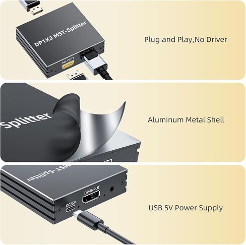 منفذ DisplayPort إلى محول HDMI مزدوج 4K@60 هرتز 1 في 2 مخرج MST Hub منفذ عرض إلى موزع شاشة HDMI لشاشة مزدوجة ممتدة، مع مخرج صوت، لبطاقة رسومات NVIDIA AMD للكمبيوتر الشخصي - مع طاقة in Kuwait