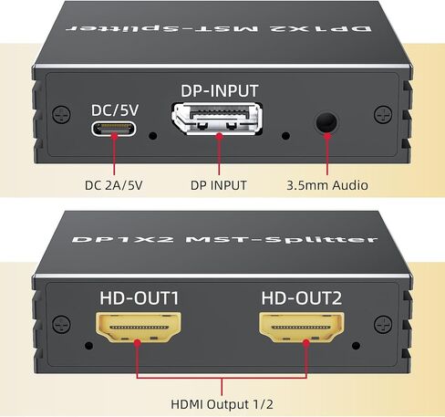 منفذ DisplayPort إلى محول HDMI مزدوج 4K@60 هرتز 1 في 2 مخرج MST Hub منفذ عرض إلى موزع شاشة HDMI لشاشة مزدوجة ممتدة، مع مخرج صوت، لبطاقة رسومات NVIDIA AMD للكمبيوتر الشخصي - مع طاقة in Kuwait