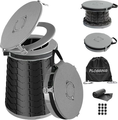 XXL Portable Toilet -19.7" H 15" D Adjustable Foldable Camping Toilet, Luggable Loo with Lid, Strap,Toilet Bag for Camping, Hiking, Travel and Car with Carry Bag in Saudi Arabia