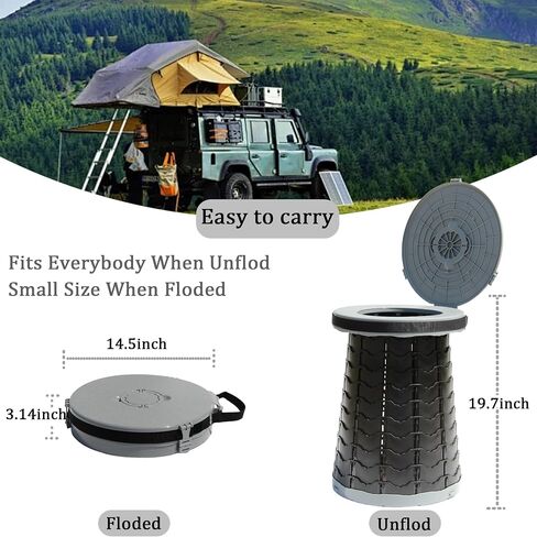 XXL Portable Toilet -19.7" H 15" D Adjustable Foldable Camping Toilet, Luggable Loo with Lid, Strap,Toilet Bag for Camping, Hiking, Travel and Car with Carry Bag in Saudi Arabia
