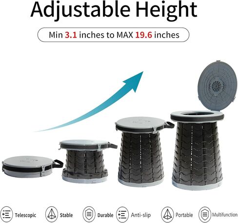 XXL Portable Toilet -19.7" H 15" D Adjustable Foldable Camping Toilet, Luggable Loo with Lid, Strap,Toilet Bag for Camping, Hiking, Travel and Car with Carry Bag in Saudi Arabia