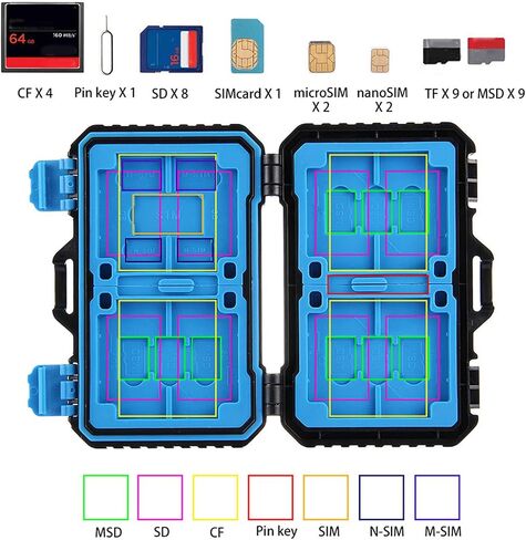 Memory Card Case for SD TF, Shockproof Watertight SIM SD TF Cards Holder Storage Box with 27 Slots, Pin, EVA Foam Interior in Saudi Arabia
