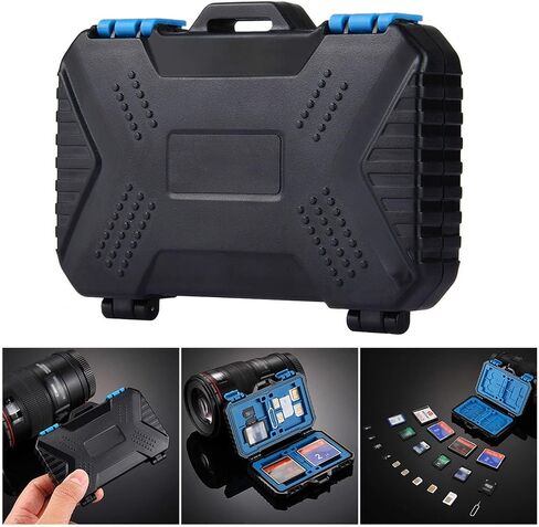 Memory Card Case for SD TF, Shockproof Watertight SIM SD TF Cards Holder Storage Box with 27 Slots, Pin, EVA Foam Interior in Saudi Arabia