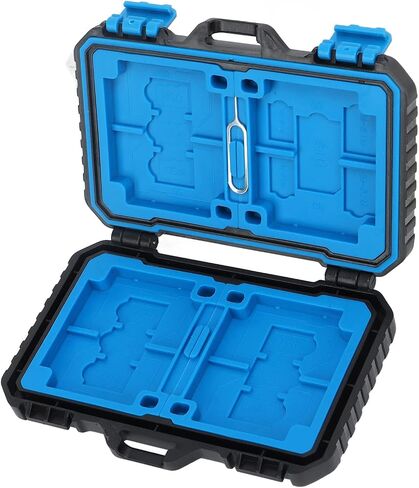 Memory Card Case for SD TF, Shockproof Watertight SIM SD TF Cards Holder Storage Box with 27 Slots, Pin, EVA Foam Interior in Saudi Arabia