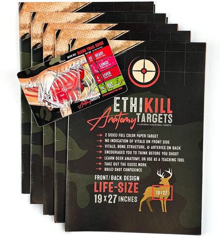 Life Size Deer Vitals 2 Sided Paper Range Target for Archery & Rifle Hunters by EthiKill - Realistic Anatomy Illustration - 19x27 inches (5 Pack) in Saudi Arabia