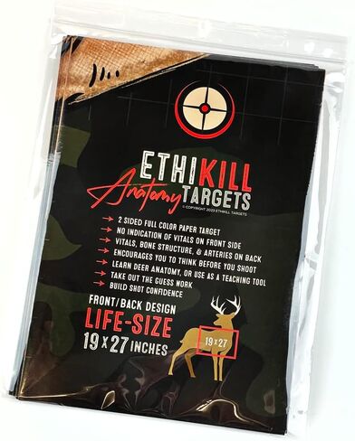 Life Size Deer Vitals 2 Sided Paper Range Target for Archery & Rifle Hunters by EthiKill - Realistic Anatomy Illustration - 19x27 inches (5 Pack) in Saudi Arabia