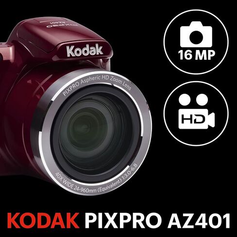 كاميرا كوداك AZ401RD بوينت آند شوت الرقمية مع شاشة LCD 3 بوصة، أحمر (متجدد) in Saudi Arabia