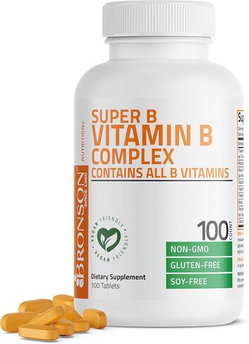 Bronson Vitamin B Complex (Vitamin B1, B2, B3, B6, B9 - Folic Acid, B12), 100 Tablets in Saudi Arabia