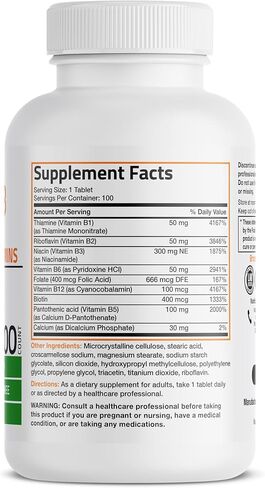 Bronson Vitamin B Complex (Vitamin B1, B2, B3, B6, B9 - Folic Acid, B12), 100 Tablets in Saudi Arabia