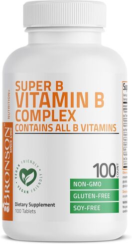 Bronson Vitamin B Complex (Vitamin B1, B2, B3, B6, B9 - Folic Acid, B12), 100 Tablets in Saudi Arabia