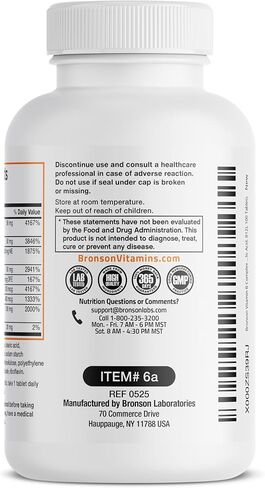 Bronson Vitamin B Complex (Vitamin B1, B2, B3, B6, B9 - Folic Acid, B12), 100 Tablets in Saudi Arabia