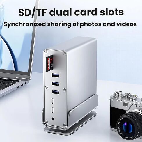 PveQQve 15 in 1 Vertical USB C Laptop Docking Station Dual Monitor with 2 HDMI 4K@60Hz Ports,3 Monitor Docking Station Includes DP Port,10Gbps USB A/C3.2, SD/TF, Gigabit Ethernet, Dock for Laptop PC in Saudi Arabia