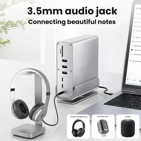 PveQQve 15 in 1 Vertical USB C Laptop Docking Station Dual Monitor with 2 HDMI 4K@60Hz Ports,3 Monitor Docking Station Includes DP Port,10Gbps USB A/C3.2, SD/TF, Gigabit Ethernet, Dock for Laptop PC in Saudi Arabia
