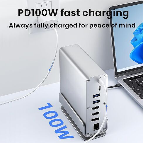 PveQQve 15 in 1 Vertical USB C Laptop Docking Station Dual Monitor with 2 HDMI 4K@60Hz Ports,3 Monitor Docking Station Includes DP Port,10Gbps USB A/C3.2, SD/TF, Gigabit Ethernet, Dock for Laptop PC in Saudi Arabia
