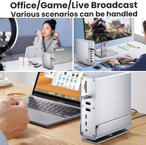 PveQQve 15 in 1 Vertical USB C Laptop Docking Station Dual Monitor with 2 HDMI 4K@60Hz Ports,3 Monitor Docking Station Includes DP Port,10Gbps USB A/C3.2, SD/TF, Gigabit Ethernet, Dock for Laptop PC in Saudi Arabia