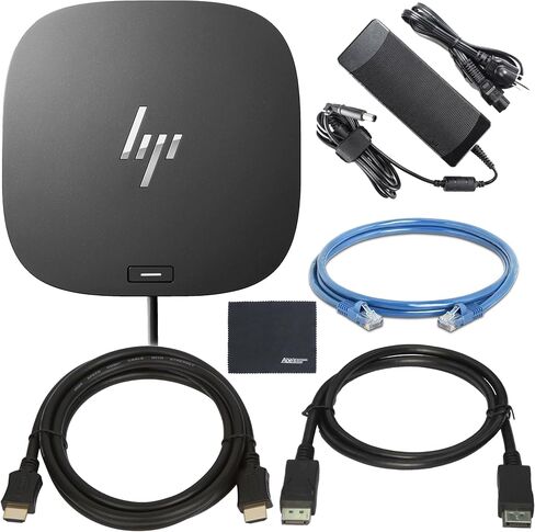 محطة إرساء HP للكمبيوتر المحمول بشاشة مزدوجة + حزمة - HP USB-C G5 Dock 5TW10AA / 5TW10UT / 5TW10AA#ABB مع محول 120 واط + كابل ZoomSpeed ​​HDMI + كابل DisplayPort + إيثرنت + قطعة قماش من الألياف الدقيقة in Saudi Arabia