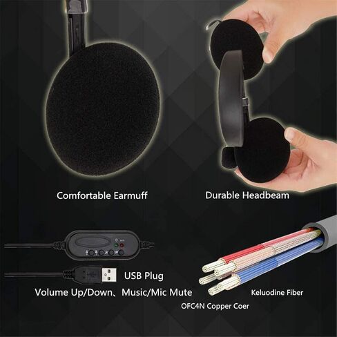 Wired Headset for Laptop, USB Headphone with Microphone, Earphone Gaming Headset with Microphone, Computer Headsets (Black) in Saudi Arabia