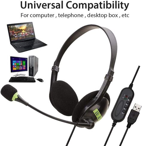 Wired Headset for Laptop, USB Headphone with Microphone, Earphone Gaming Headset with Microphone, Computer Headsets (Black) in Saudi Arabia