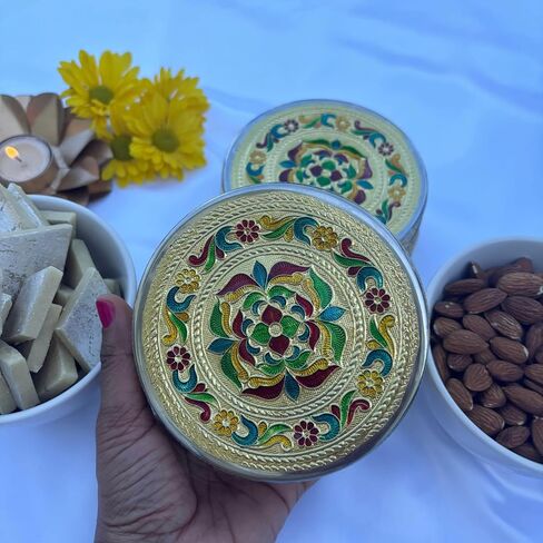 LOVENSPIRE 4ct Steel Sweet Box, Spice Box, Ladoo Box, Spice Storage, Mehndi Favors, Mithai Box, Desi Gift Boxes, Indian Favor Boxes, Laddoo Boxes, Sweets Box, Puja Favor, Pooja Favor, in Saudi Arabia